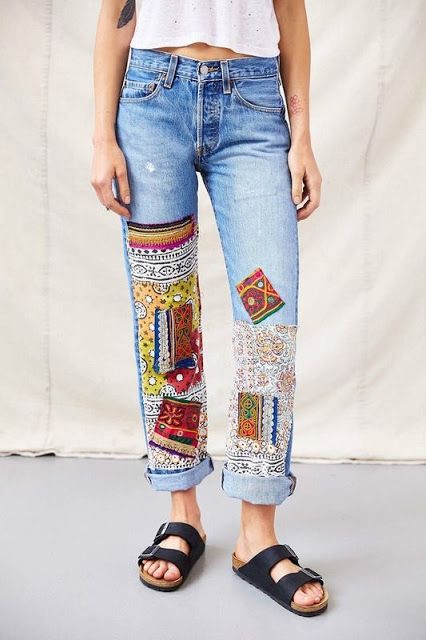 джинсы пэчворк, модные джинсы 2019